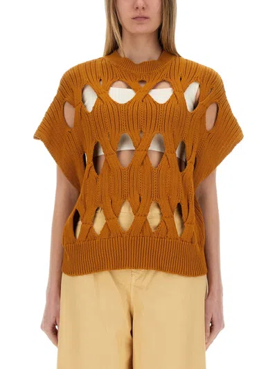 Alysi Orange Knitted Crew Neck T-shirt