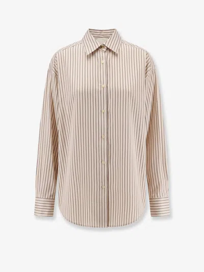 Alysi Oversize Striped Lyocell And Silk Shirt In Neutral