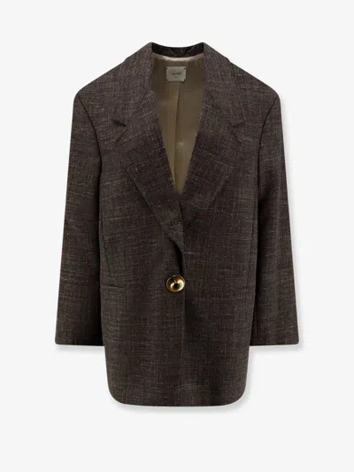 Alysi Oversize Wool And Linen Blend Blazer In Brown