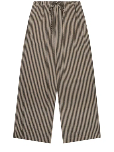 Alysi Neutrals Vertical Stripe Wide-leg Pants In Brown