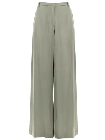 Alysi Satin Wide Leg Trousers Front Crease In Green