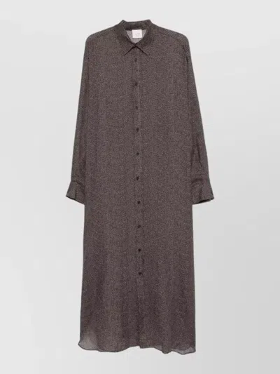 Alysi Patterned Long Sleeve Ramie Shirt Dress In Brown