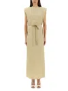 Alysi Beige Solid Round Neck Maxi Dress In Beige