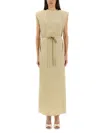 Alysi Beige Solid Round Neck Maxi Dress In Brown