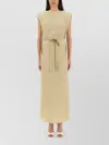 Alysi Beige Solid Round Neck Maxi Dress In Brown