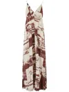 Alysi Maxi Dress With Deep V-neckline And Photographic Print In Braun