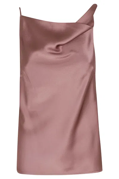Alysi Pink Blush Asymmetrical Cowl Shoulder Pad Acetate-blend Tank Top In Neutral