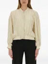 Alysi Silk Bomber Jacket With Subtle Stripes In White