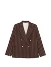Alysi Double-breasted Pinstripe Blazer With Bold Structure In Brown