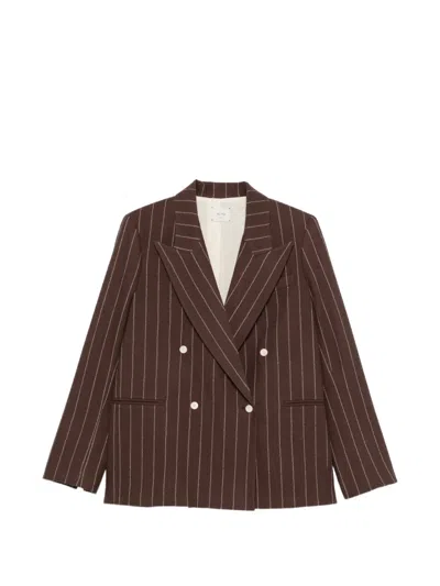 Alysi Wool Pinstripe Double Breasted Tailored Jacket In Brown