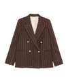 Alysi Double-breasted Pinstripe Blazer With Bold Structure In Brown