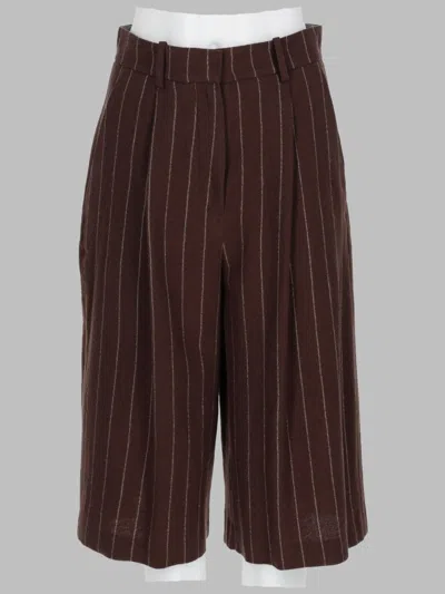 Alysi High Waisted Pinstripe Tailored Casual Pants In Brown