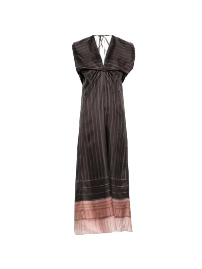 Alysi Pinstripe-pattern Gathered Maxi Dress In Black