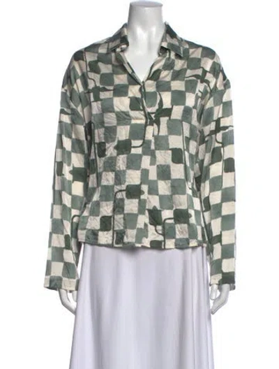 Pre-owned Alysi Plaid Print Long Sleeve Top In Green