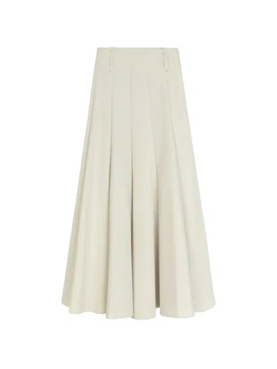 Alysi Pleated A-line Midi Skirt In White