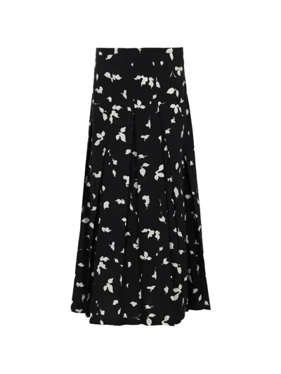 Alysi Black Floral Print Box Pleat Skirt