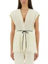 Alysi Pleated Kimono Top With Deep V-neckline