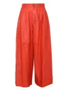 Alysi Pleated Leather Trousers In Orange