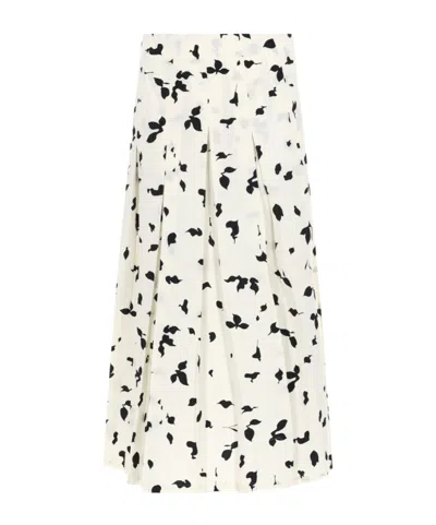 Alysi Pleated Printed Midi Skirt In White