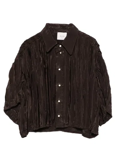 Alysi Pleated Short-sleeve Shirt In Brown