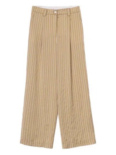 Alysi Pleated Striped Trousers In Brown