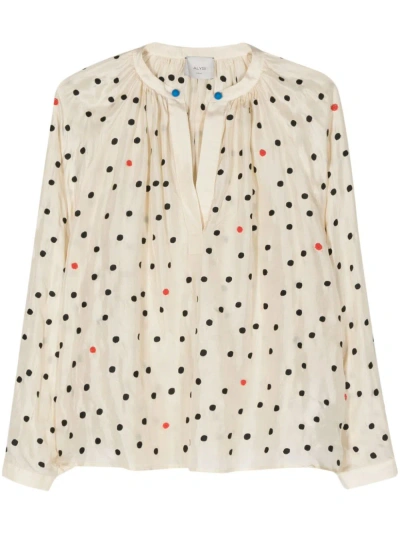 Alysi Polka Dot Silk Blouse In White