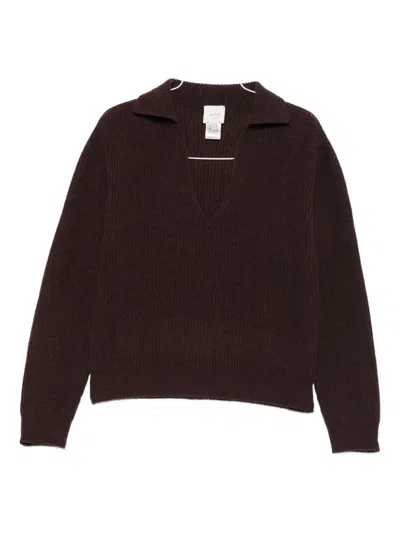 Alysi Polo-neck Ribbed Knit Sweater In Brown