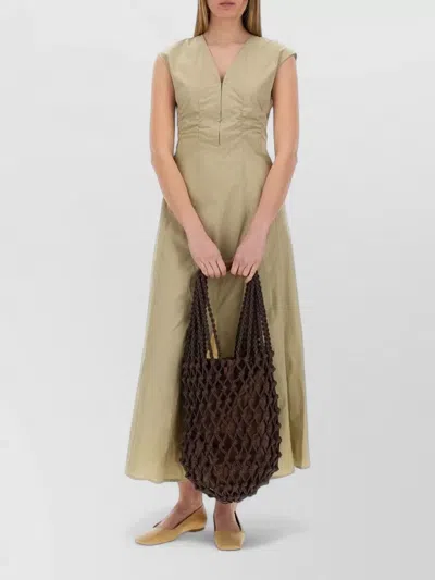 Alysi Poplin Dress Ruched Maxi V Neckline In Multi
