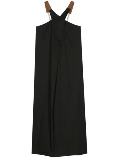 Alysi Crossover-strap Poplin Midi Dress In Black