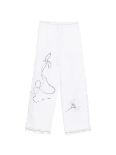 Alysi Printed Cotton Trousers In White