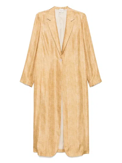 Alysi Printed Silk Coat In Yellow