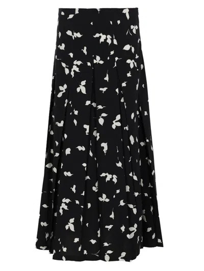 Alysi Pleated Floral Skirt In Black
