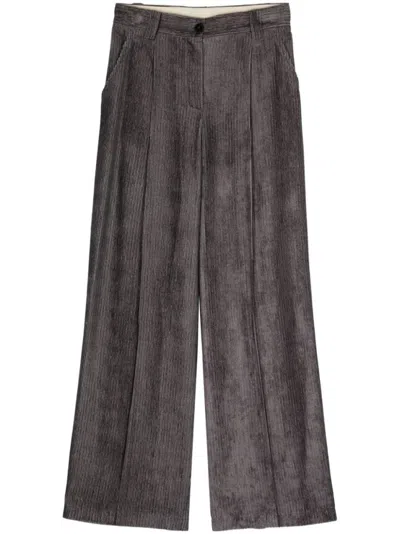 Alysi Purple Velvet Wide-leg Trousers In Brown
