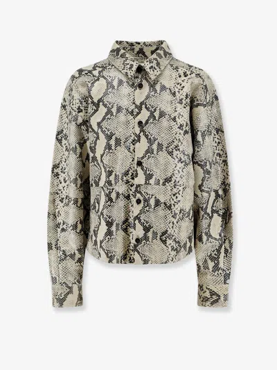 Alysi Python Print Leather Shirt In Animal Print