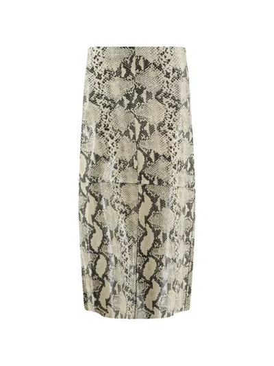 Alysi Python-print Leather Midi Skirt In Neutrals