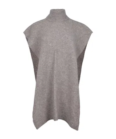 Alysi Quilted High Neck Sleeveless Cape In Gray