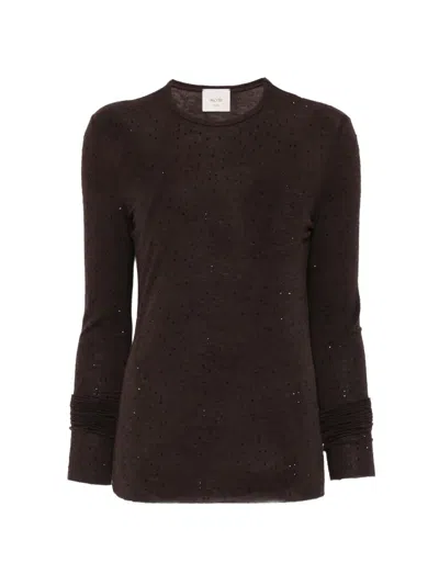 Alysi Rhinestone-embellished Long-sleeved T-shirt In Brown