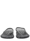 Alysi Slide Mule Sandal Rhinestone Mesh Flat Sole In Black