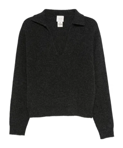 Alysi Ribbed Lapel Sweater In Black