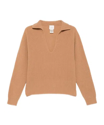 Alysi Ribbed Lapel Sweater In Brown