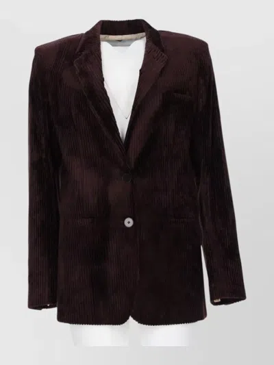 Alysi Ribbed Single Breasted Jacket Long Sleeves In Burgundy