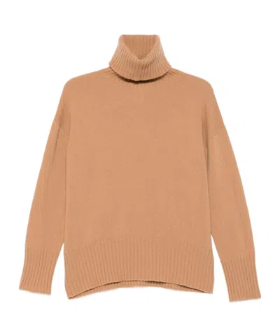 Alysi Ribbed Turtleneck Sweater In Brown