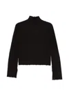 Alysi Wool Mock Neck Cropped Ribbed Sweater In Black