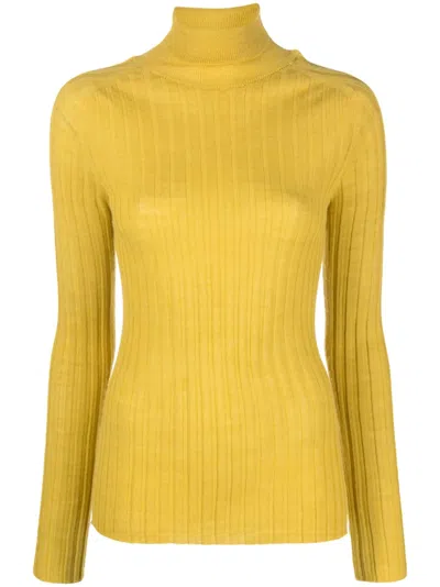 Alysi Roll-neck Ribbed Jumper In Yellow