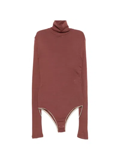 Alysi Roll-neck Long-sleeve Bodysuit In 브라운