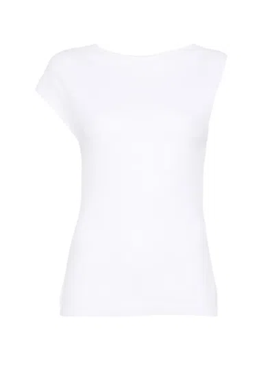 Alysi Asymmetric Round Neck Cap Sleeve Top In White