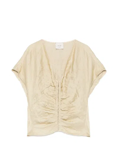 Alysi Ruched Crinkled-texture Blouse In Brown