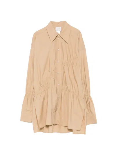 Alysi Ruched Poplin Shirt In Neutral