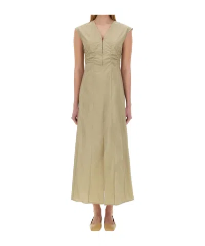 Alysi Ruched V-neck Maxi Dress In Neutral
