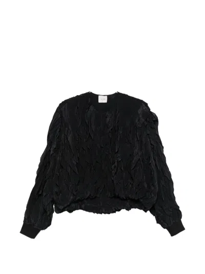 Alysi Ruffled Round-neck Bomber Jacket In Black